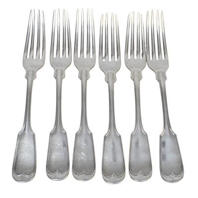 Sale Photo Thumbnail #110: 6 CHARLESTON SC COIN SILVER DINNER FORKS