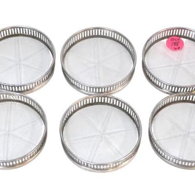 Sale Photo Thumbnail #185: 6 STERLING RIM GLASS COASTERS