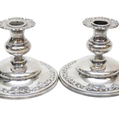 Sale Photo Thumbnail #13: PAIR ANTIQUE SHEFFIELD PLATE CANDLESTICKS