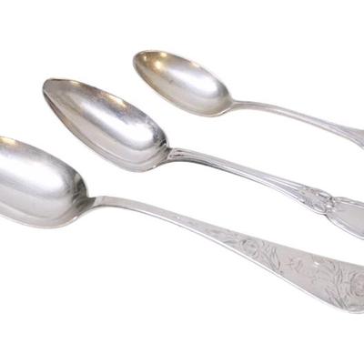 Sale Photo Thumbnail #219: 3 ANTIQUE STERLING SPOONS SERVING & TEASPOON