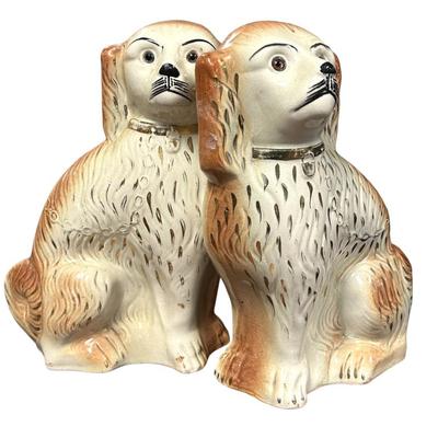 Sale Photo Thumbnail #118: 2 LARGE GLASS EYES STAFFORDSHIRE SPANIELS