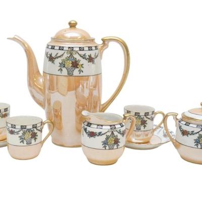 Sale Photo Thumbnail #50: 8 pc VINTAGE NORITAKE LUSTER COFFEE SET