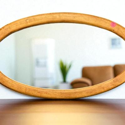 Sale Photo Thumbnail #55: VINTAGE OVAL SOLID OAK FRAMED BEVELED WALL MIRROR