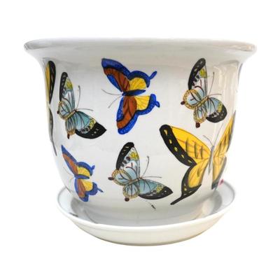 Sale Photo Thumbnail #44: LARGE PORCELAIN JARDINIERE BUTTERFLIES