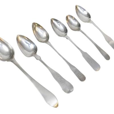 Sale Photo Thumbnail #212: 6 EARLY COIN SILVER SPOONS 1804 - 1814 +
