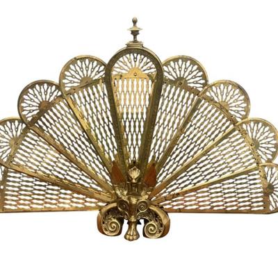 Sale Photo Thumbnail #41: ANTIQUE BRASS GRIFFIN PEACOCK FOLDING FAN FIREPLACE SCREEN