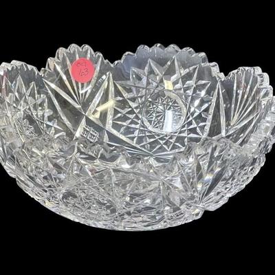Sale Photo Thumbnail #72: Antique American Brilliant Period Cut Glass Bowl with Hobstars, Fans and Sawtooth Edge. Measures 8.25"x8.25"x3.5". Weight 3 lbs 6 oz. PROVENANCE: The Perrin family, of French Huguenot origin, of Abbeville, Perrin Plantation and Cotton Level Plantation.