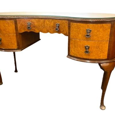 Sale Photo Thumbnail #138: VINTAGE BURR WALNUT DESK 5 DRAWER