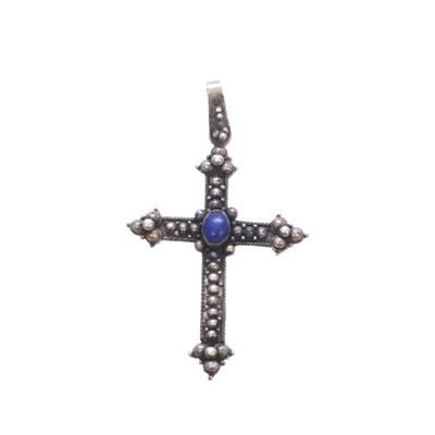 Sale Photo Thumbnail #215: STERLING SILVER CROSS WITH LAPIS STONE PENDANT