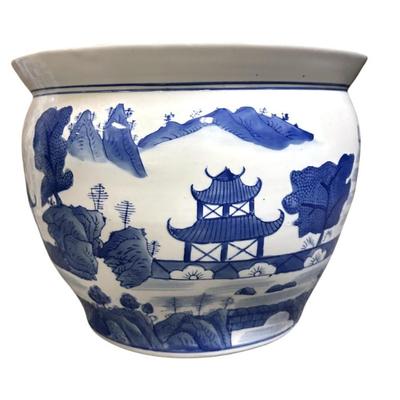 Sale Photo Thumbnail #69: BLUE & WHITE CHINOISERIE FISH BOWL / PLANTER