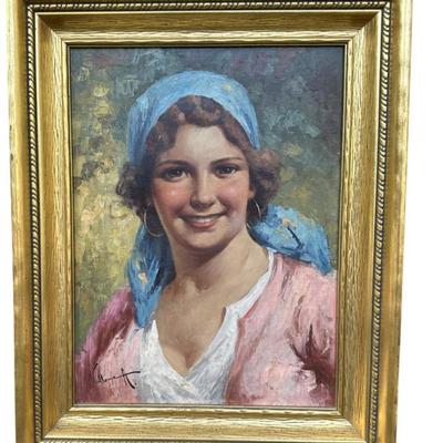 Sale Photo Thumbnail #108: ANTONIO VALLONE (Italian early 20th c) OIL PORTRAIT OF A GIRL