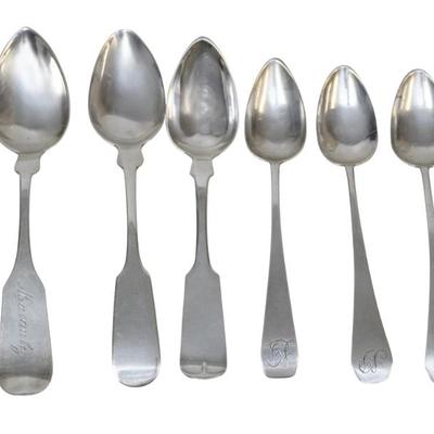 Sale Photo Thumbnail #197: 6 ANTIQUE COIN SILVER TEASPOONS