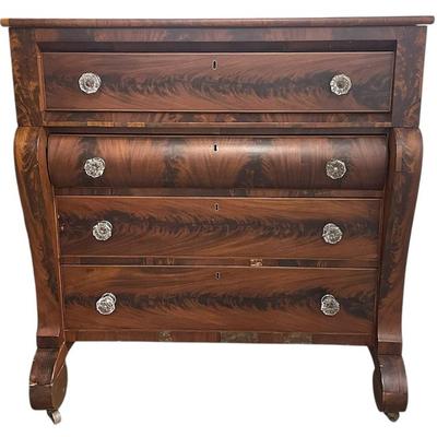 Sale Photo Thumbnail #164: ANTIQUE AMERICAN EMPIRE FLAME MAHOGANY CHEST OF DRAWERS
