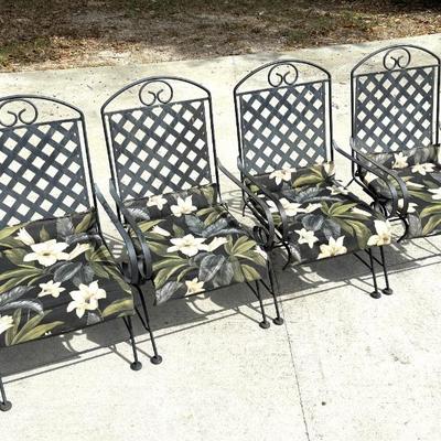 Set of 4 Black Patio Chairs with Cushions