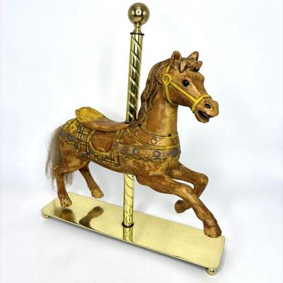 Large Vintage Carousel Horse with Brass Stand - Over 18" Tall
