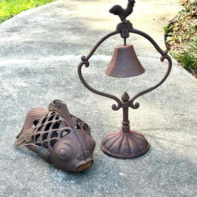 Cast Iron Fish and Bell Lawn Ornaments 