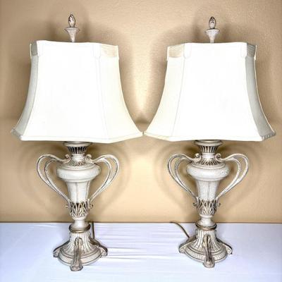Set of 2 Matching Urn Style Off White Lamps 