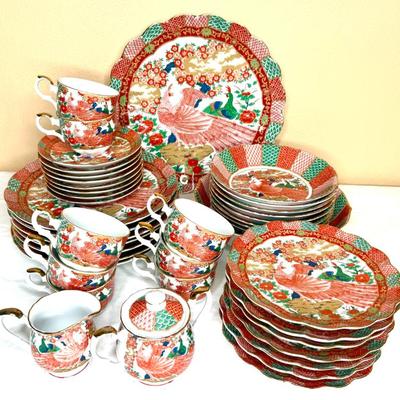 Vintage Arita Imari Peacock Porcelain China Set - 42 Pieces