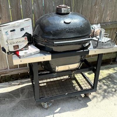 Primo Oval XL 400 Ceramic Kamado Grill with Steel Cart Stand and Accessories