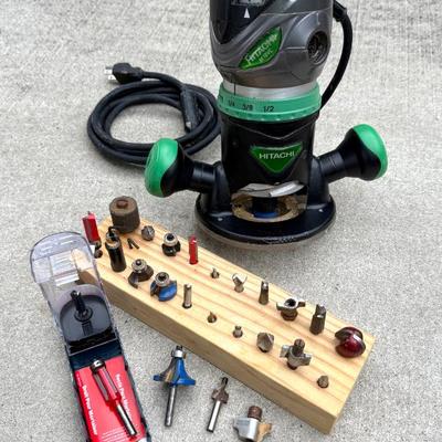 Hitachi M12VC Fixed Base Router and Bits Lot 