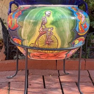 Vintage Skeleton On Bike Talavera Planter