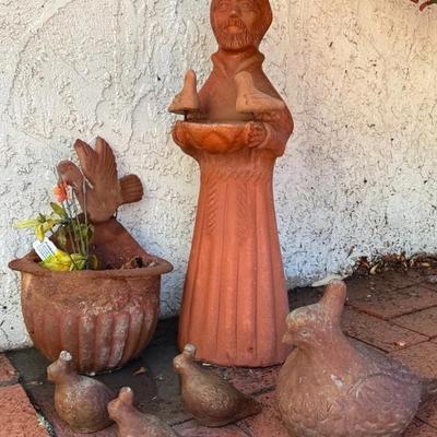 Clay Sculpture Of St Francis Of Assisi With Quail