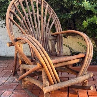 Rustic Twig And Bark Rocking Chair 