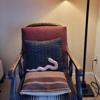 Vintage Caned Back Arm Chair with Floor Lamp 