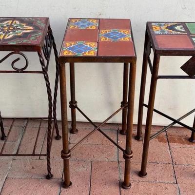 Tiled Side Tables With Welded Metal Bases  