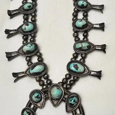 Sleeping Beauty Navajo Squash Blossom Necklace 