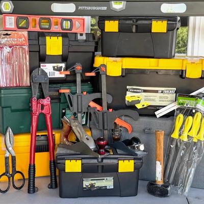 Stacks Of Tool Boxes With Tools 