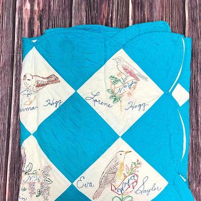 Vintage Embroidered State Bird Quilt 