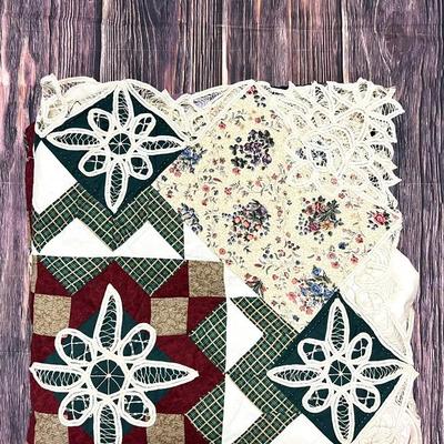 Floral Design Patchwork & Lace Quilt 