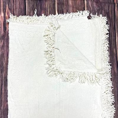 Vintage White Fringed Bedspread 