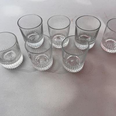Set of 7 Vintage Ribbed Tumblers with Starburst Bottom