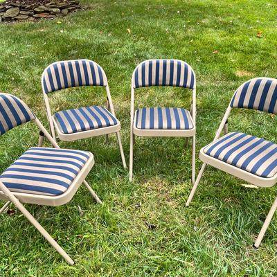 MECO-USA 4-Pack Taupe and Navy Stripe Folding Chairs