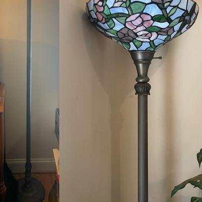 Stained Glass Floor Lamp With Humming Birds And Roses