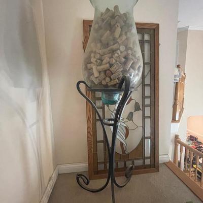 Metal And Glass Bowl Holder Full Of Corks 