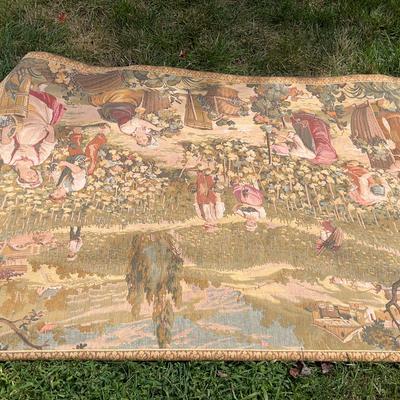 Woven Tapestry with Grape Harvest Scene