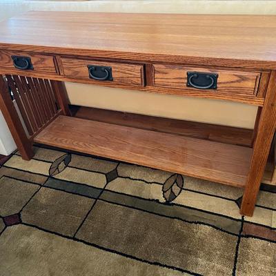 Vintage Mission Arts and Crafts Style Oak Console Table Sofa Table