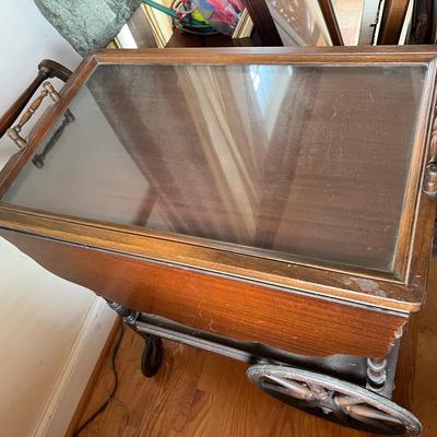 Vintage Rolling Drink Cart - With Leaves And Drawer