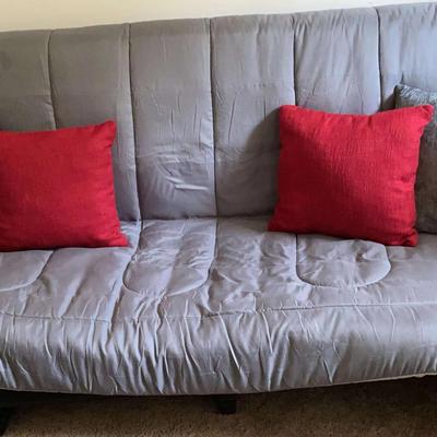 Black Metal Futon with Mattress, Linens & Comforter