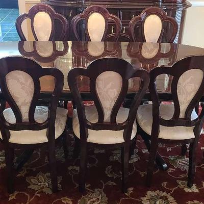 Lacquered Wooden Dining Room Table with Eight Chairs