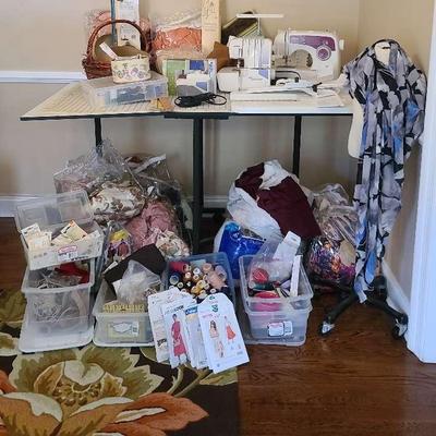 Craft Table with Sewing Machines, Mannequin & Sewing Supplies