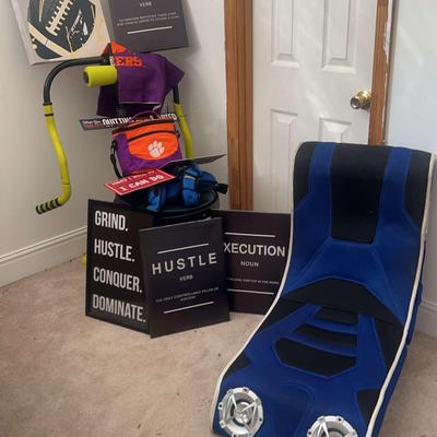 Gaming Chair, Fitness Equipment & Motivational Decor
