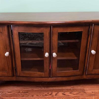 Wood Media Console with Glass Doors