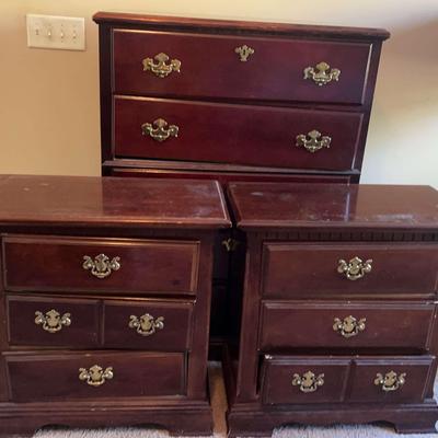 Cherry Wood Dresser with Matching Nightstands