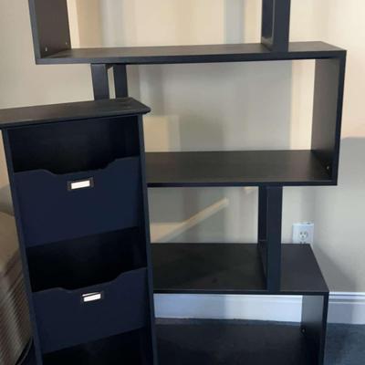 Black Modern Bookshelf and Rolling Storage Tower
