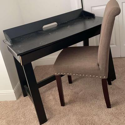 Black Desk with Upholstered Chair
