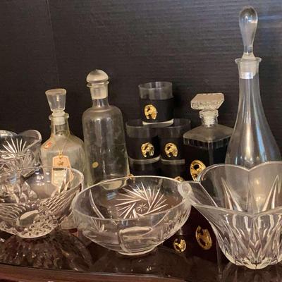 Collection of Crystal Bowls and Glass Decanters, Including Tuscany & Ansac